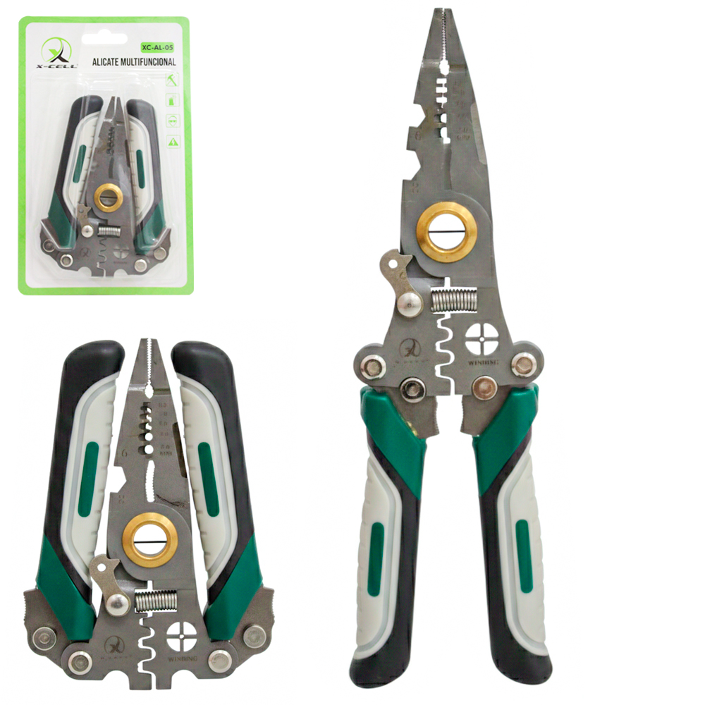 ALICATE MULTIFUNCIONAL 8 EM 1 COM TRAVA DE SEGURANCA CABO EMBORRACHADO DOBRAVEL X-CELL