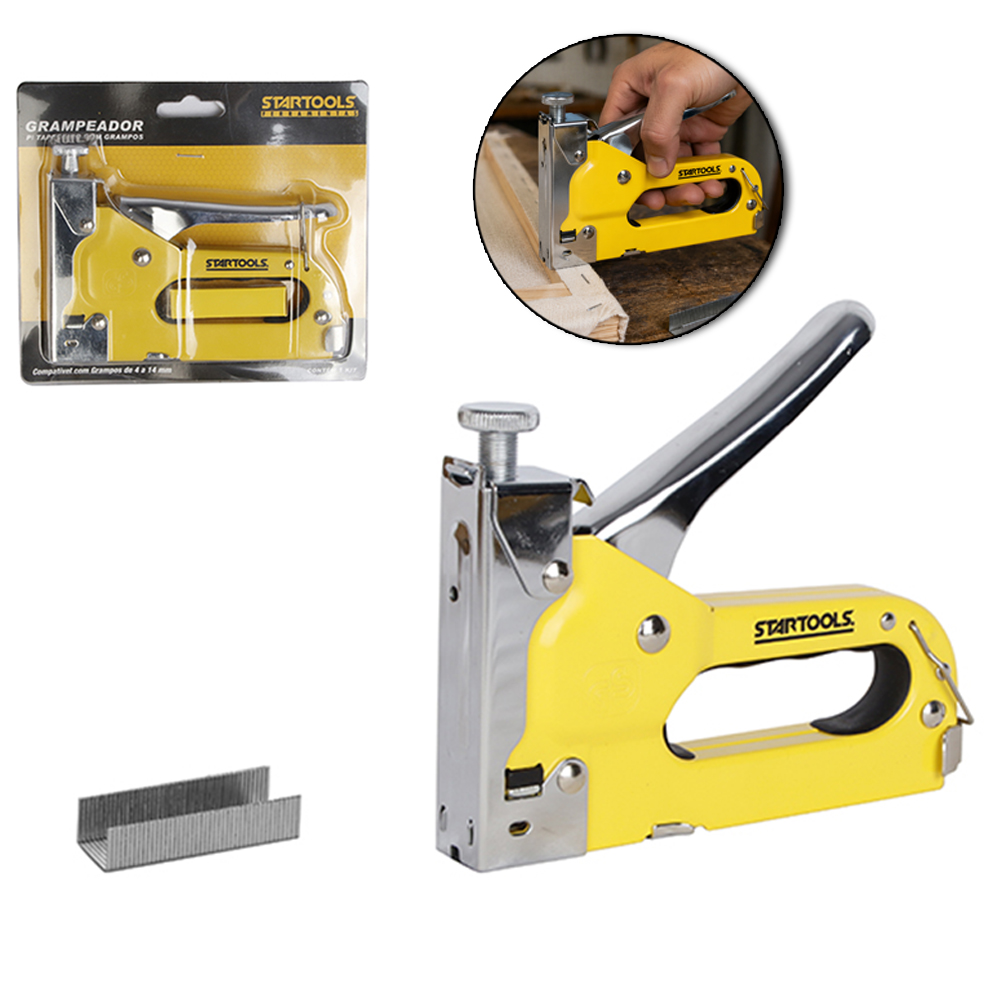 GRAMPEADOR PARA TAPECEIRO 4-14MM + CAIXA COM 100 GRAMPOS DE 8MM