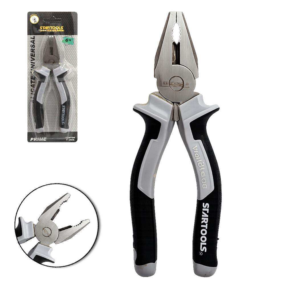 ALICATE UNIVERSAL 6'' 8MM CABO EMBORRACHADO CINZA / PRETO PRIME