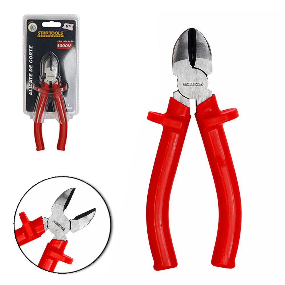 ALICATE DE CORTE DIAGONAL 6'' COM ISOLAMENTO 1000V CABO EMBORRACHADO VERMELHO