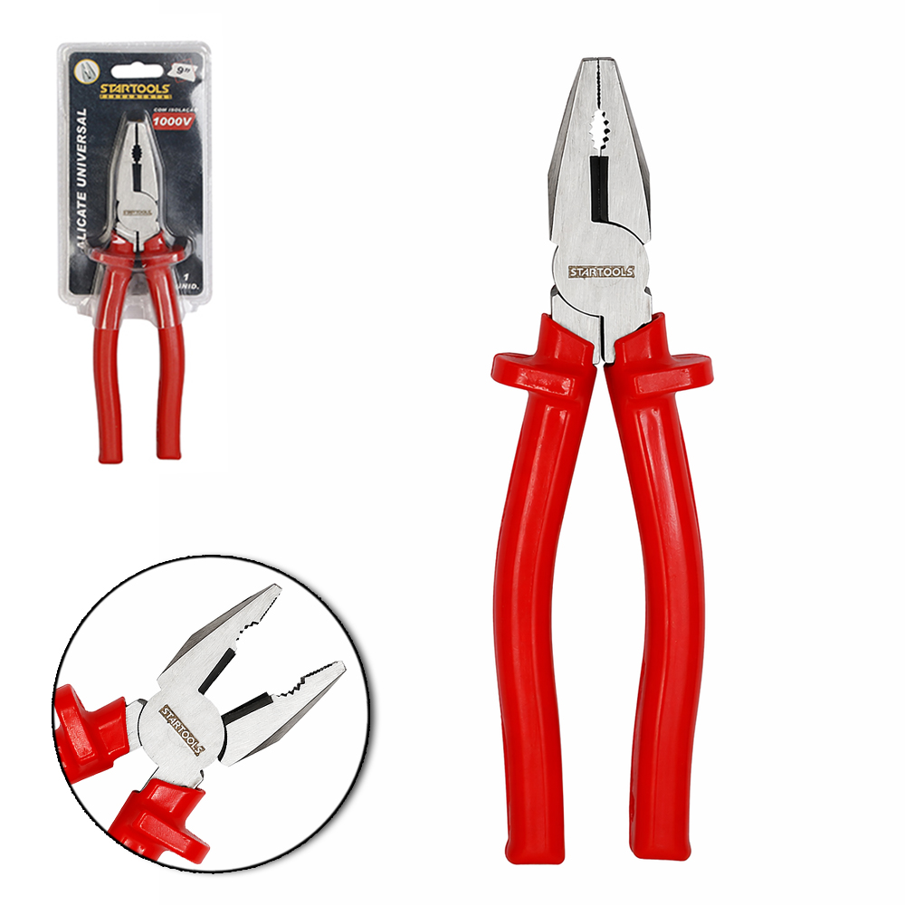 ALICATE UNIVERSAL 9'' 14MM COM ISOLAMENTO 1000V CABO EMBORRACHADO VERMELHO