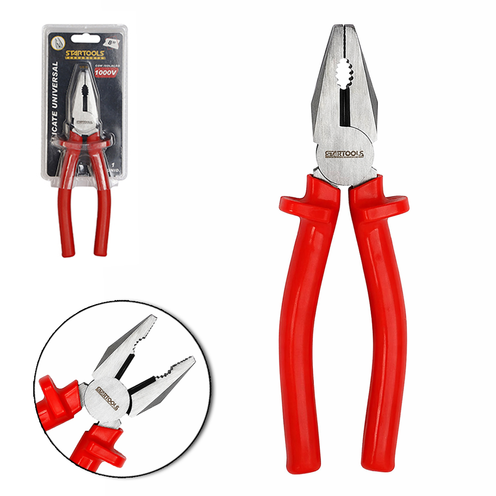 ALICATE UNIVERSAL 8'' 10MM COM ISOLAMENTO 1000V CABO EMBORRACHADO VERMELHO