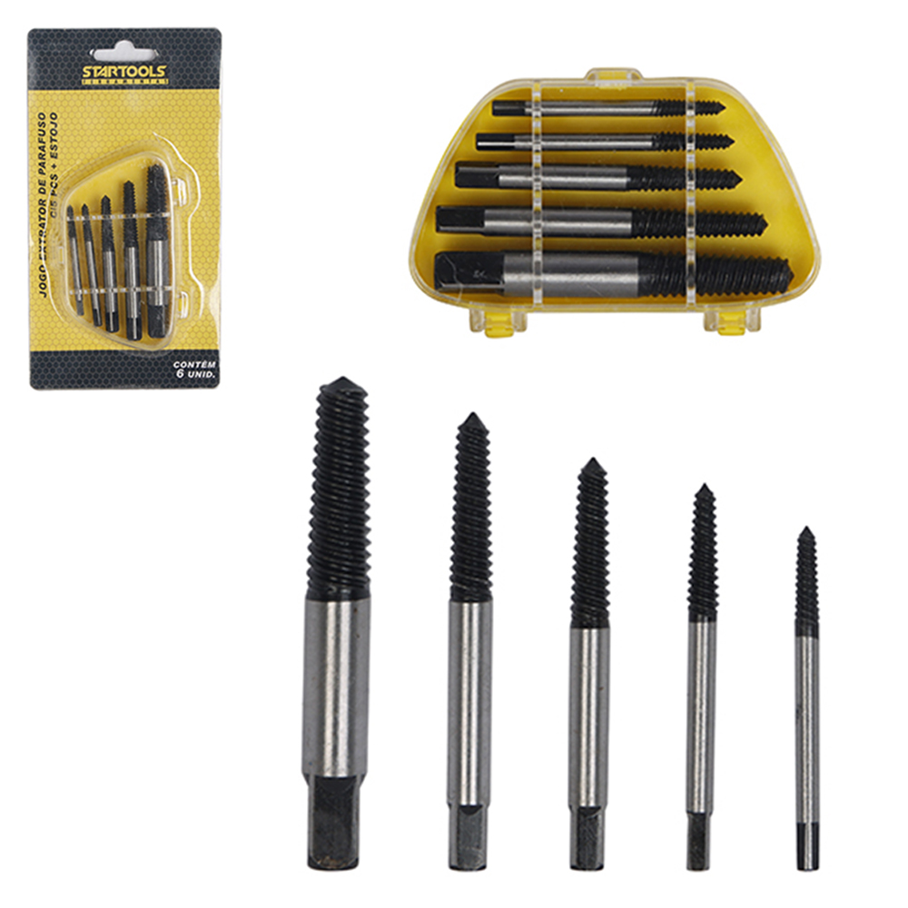 JOGO EXTRATOR DE PARAFUSO QUEBRADO COM 5 PECAS + ESTOJO NA CARTELA