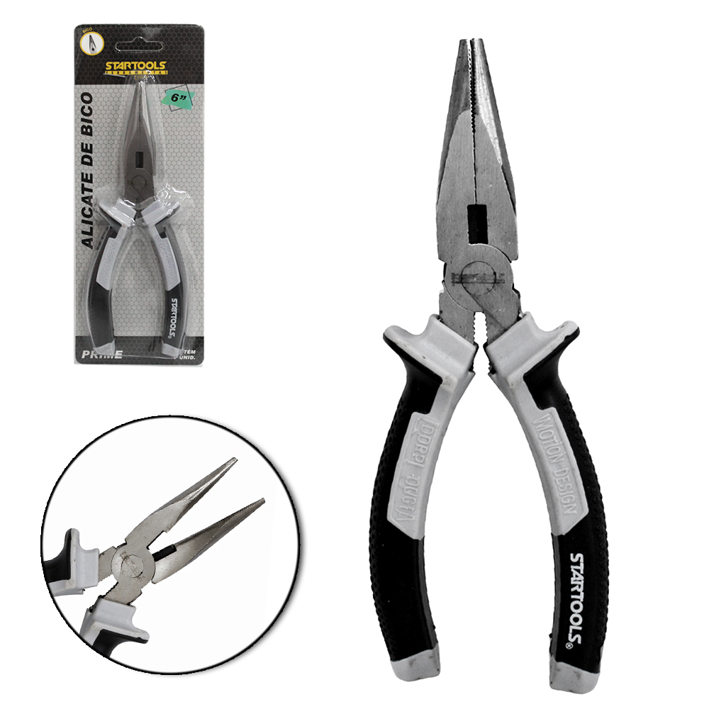 ALICATE DE BICO MEIA CANA RETO 6'' CABO EMBORRACHADO CINZA/PRETO PRIME 