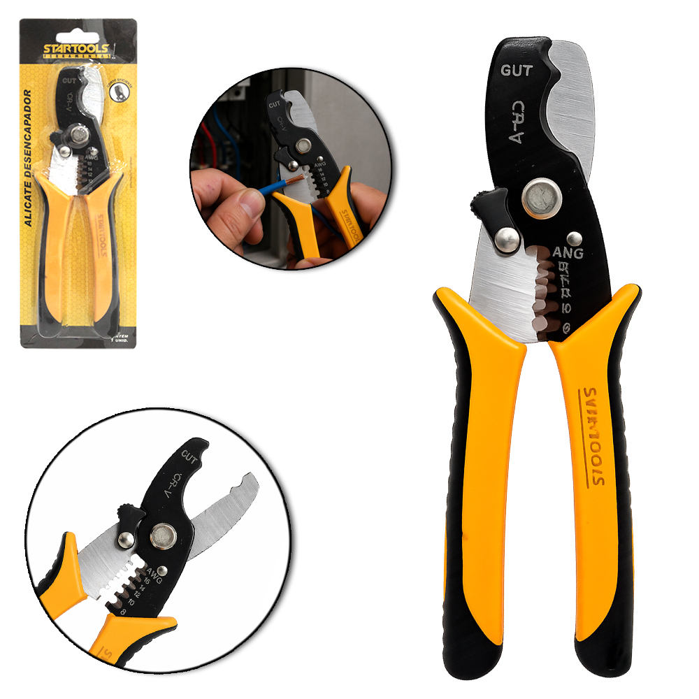 ALICATE DESENCAPADOR DE FIOS 7'' CABO EMBORRACHADO AMARELO / PRETO