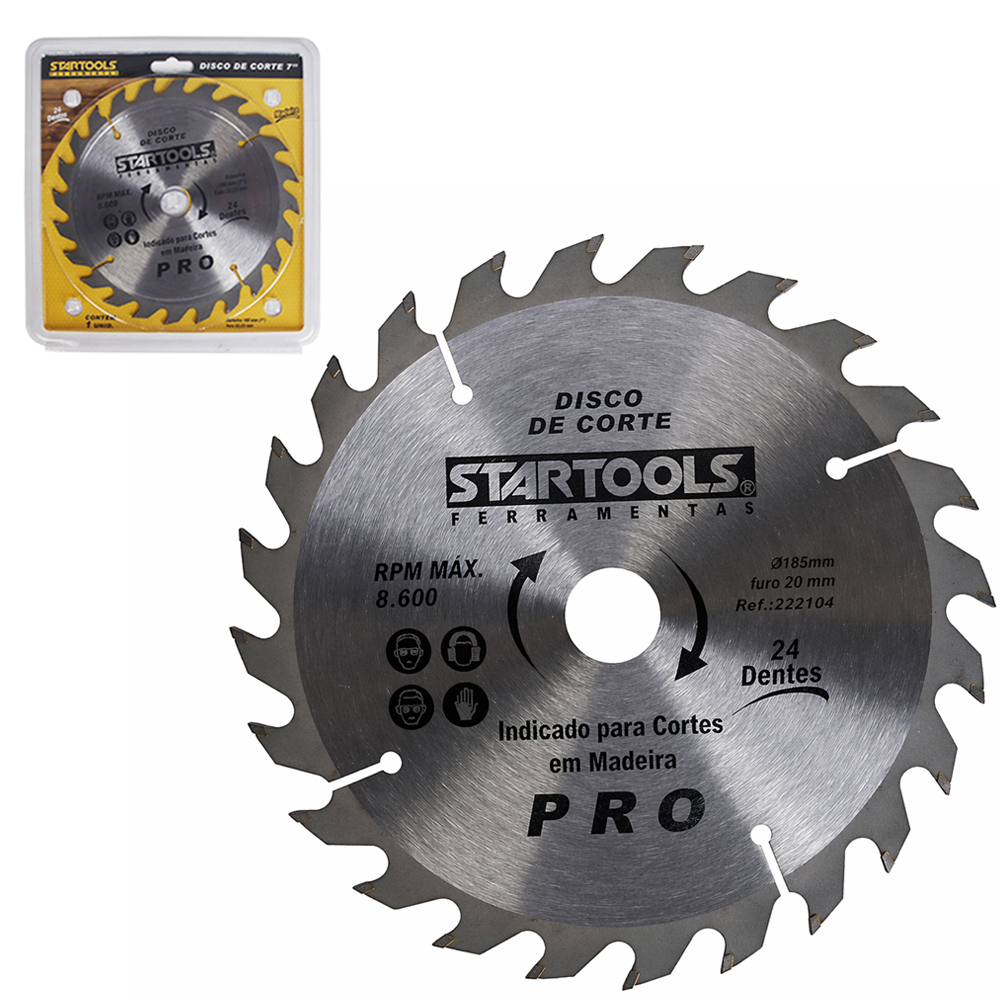 DISCO DE CORTE PARA MADEIRA 24 DENTES PRO 7'' 180MM COM ANEL ADAPTADOR