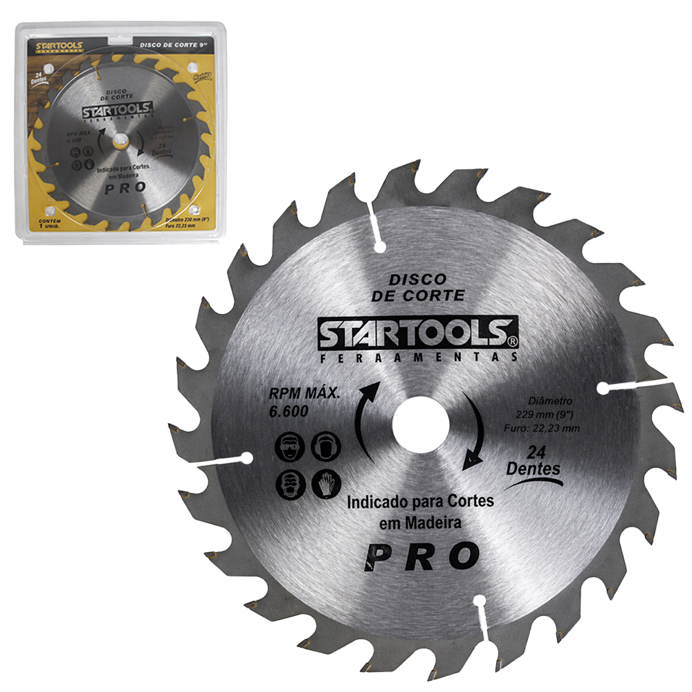 DISCO DE CORTE PARA MADEIRA 24 DENTES PRO 9'' 230MM COM ANEL ADAPTADOR