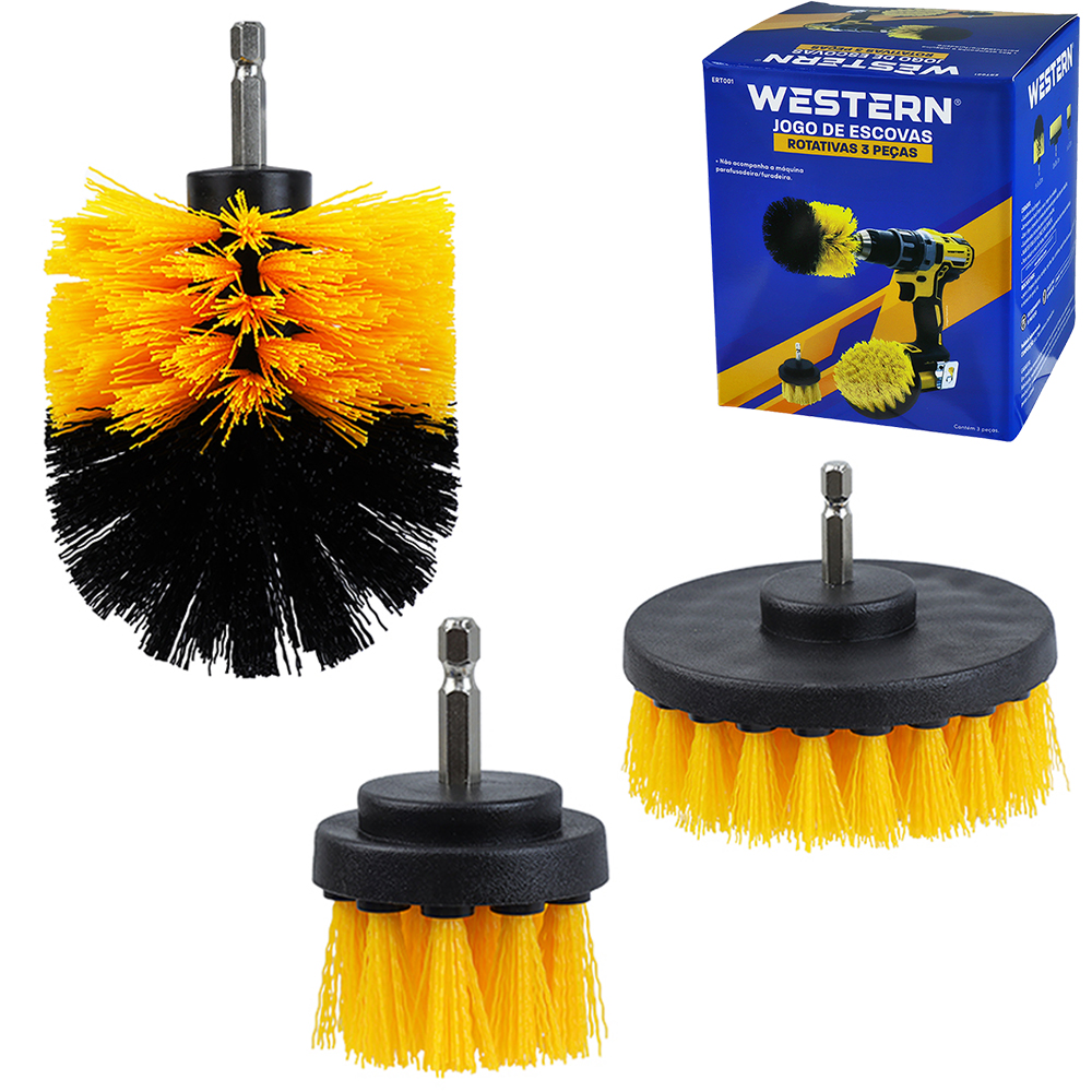 JOGO DE ESCOVA DE NYLON ROTATIVA COM 3 PECAS