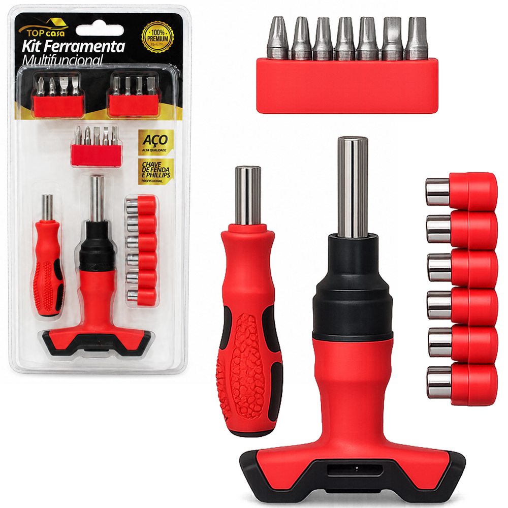 KIT FERRAMENTA MULTIFUN. JOGO CHAVE PRECISAO 5 BITS + CABO + CHAVE TIPO T 7 BITS+6 CANHAO PREMIUM TOP CASA