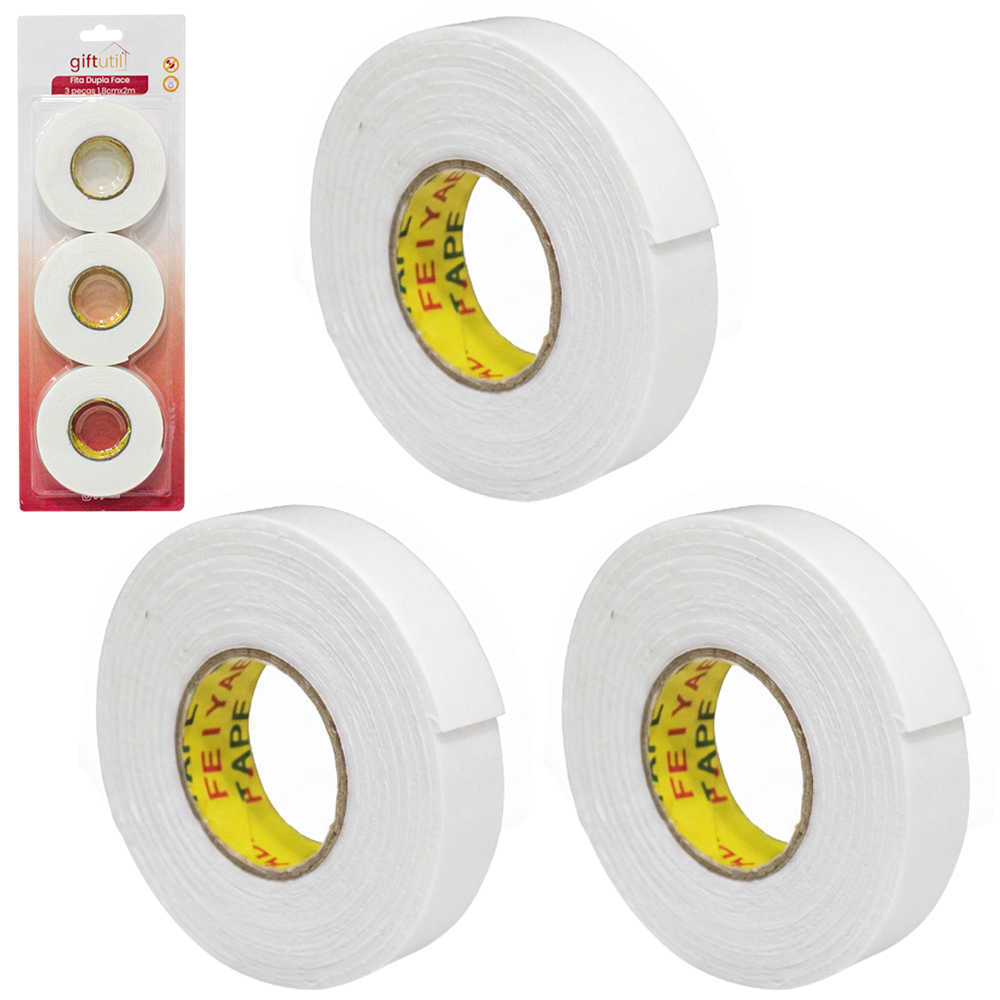 FITA ADESIVA DUPLA FACE DE ESPUMA COM 3 PECAS 18MMX2M