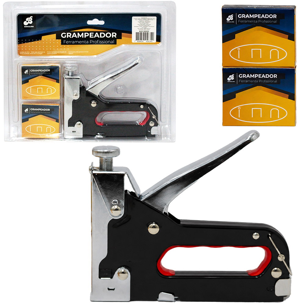 GRAMPEADOR PARA TAPECEIRO 4MM FORMA QUADRADA E 14MM FORMA U E PREGO + CAIXA COM 300 GRAMPOS