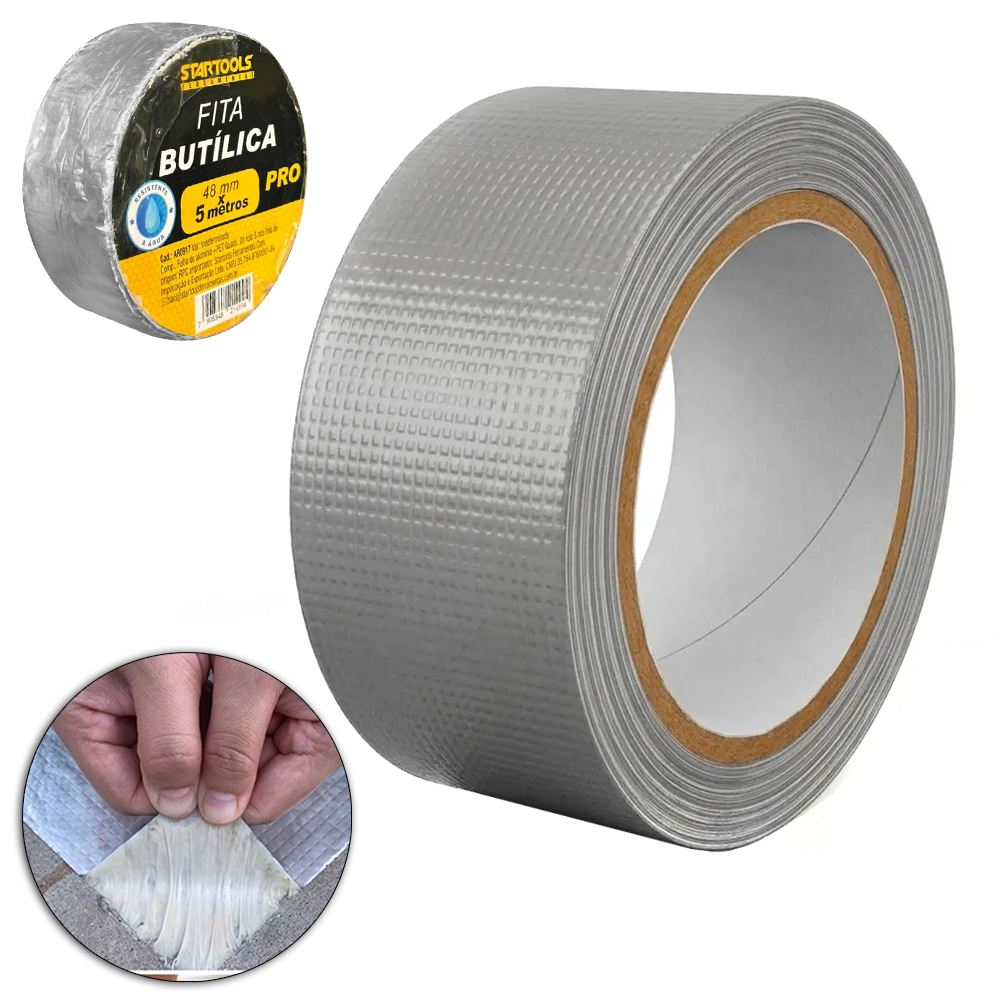 FITA BUTILICA ADESIVA DE BORRACHA + ALUMINIO IMPERMEAVEL PARA VEDACAO 5MX48MM 
