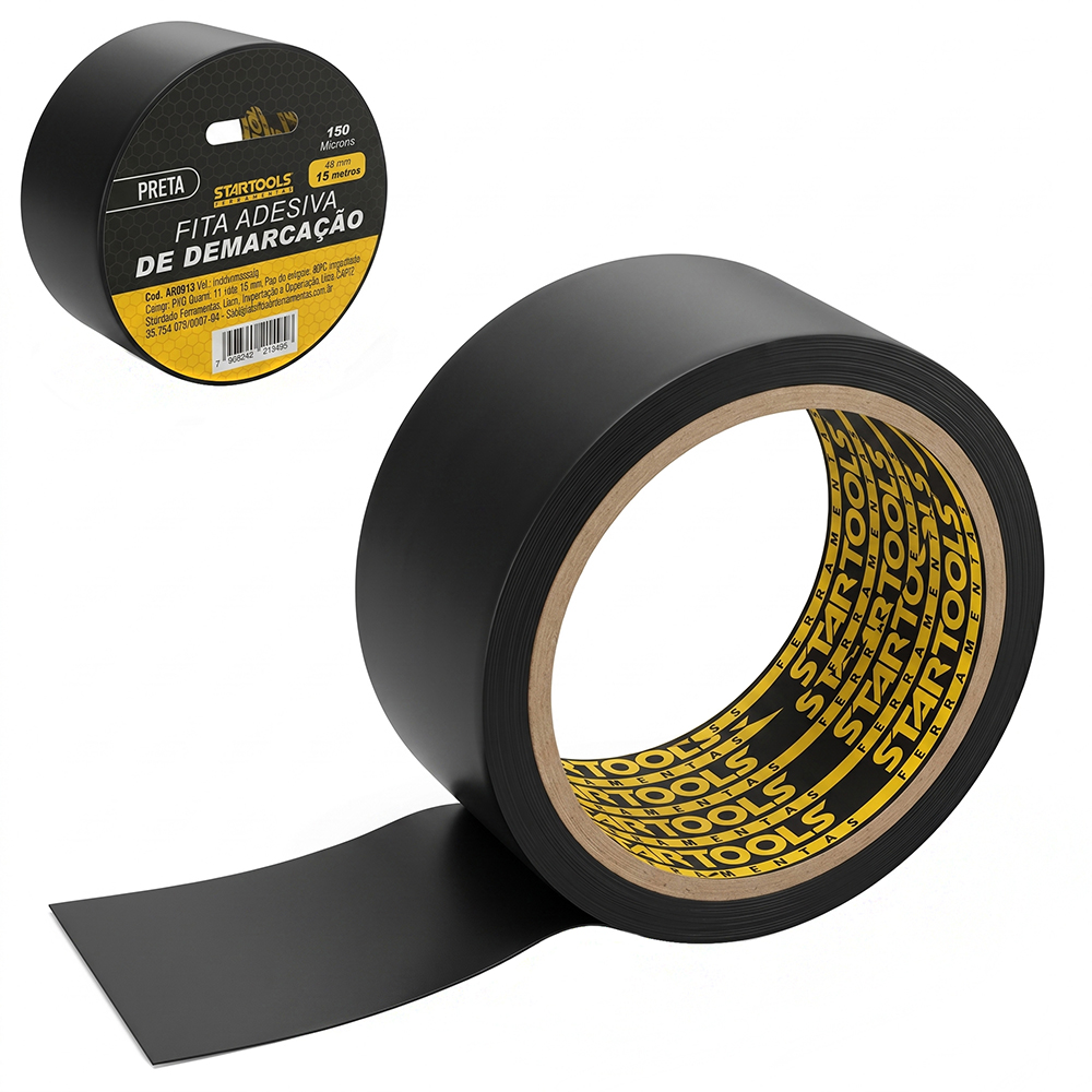 FITA ADESIVA DE DEMARCACAO PRETA 150 MICRONS 48MMX15M 