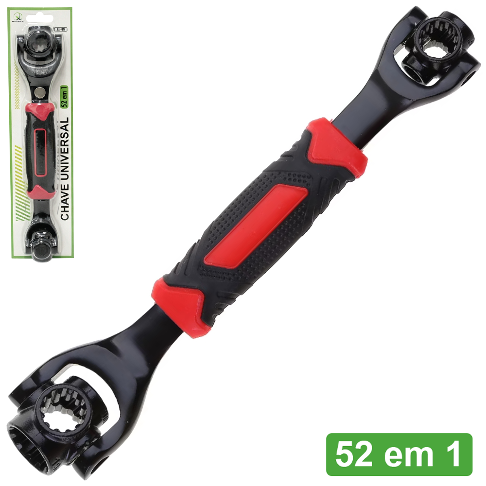 CHAVE UNIVERSAL 52 EM 1 DE CABECA DUPLA 360º MAGNETICO DE ACO EMBORRACHADO X-CELL 25CM