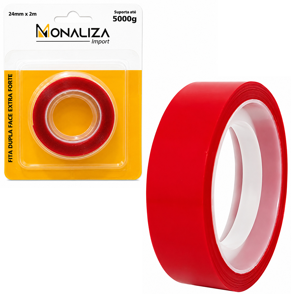 FITA ADESIVA DUPLA FACE EXTRA FORTE DE GEL TRANSPARENTE 24MMX2M