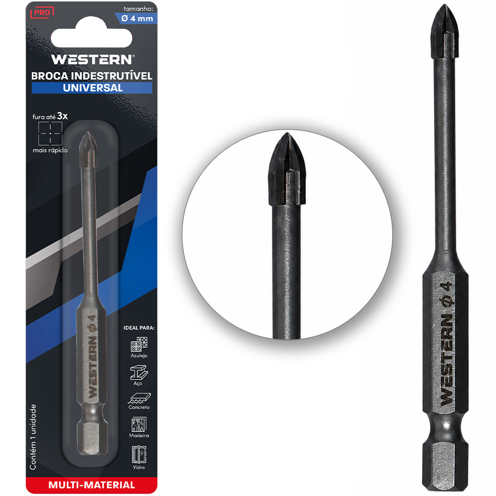 BROCA INDESTRUTIVEL UNIVERSAL DE ACO CARBONO YG6X PARA AJULEJO / ACO / CONCRETO / MADEIRA / VIDRO PRO 4MM