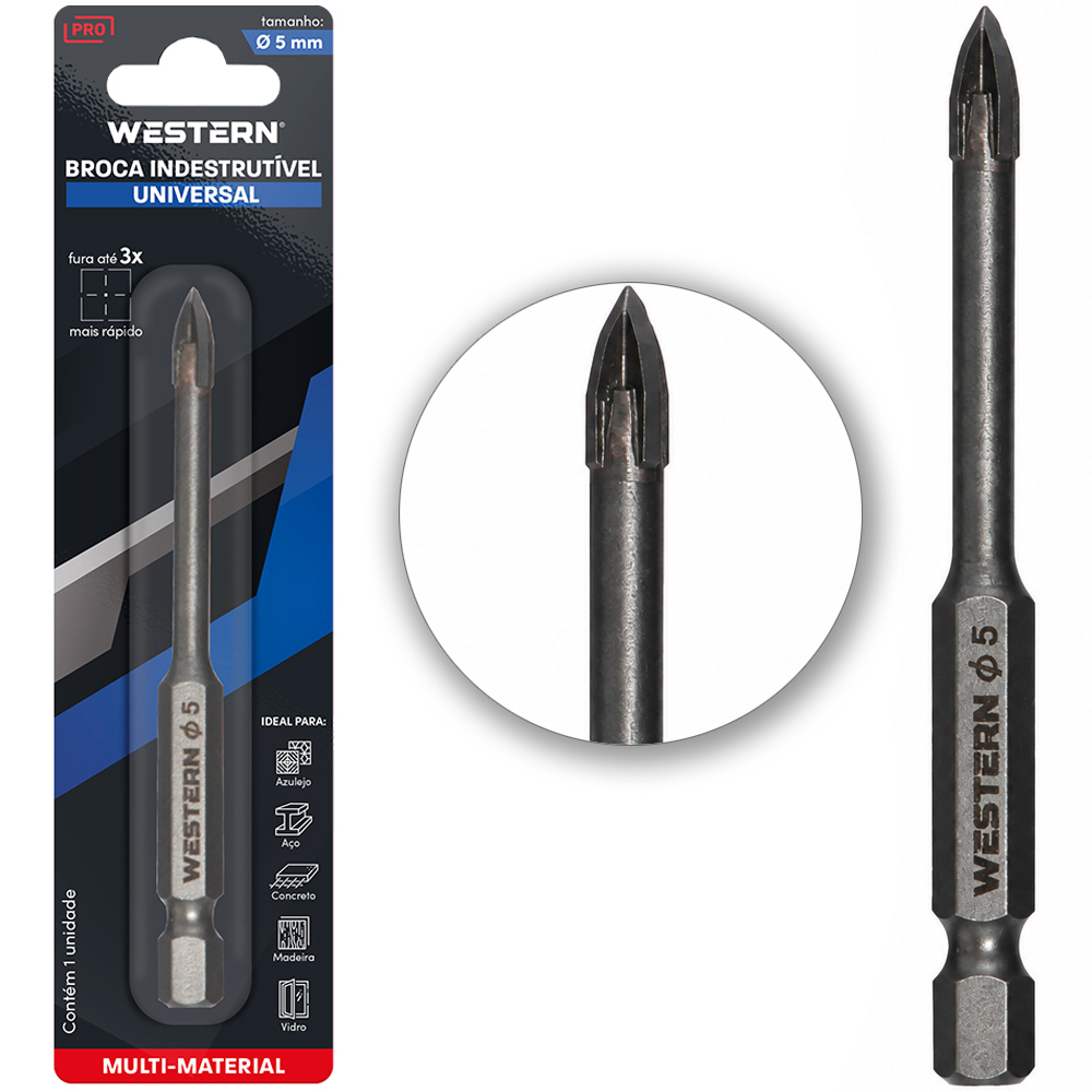 BROCA INDESTRUTIVEL UNIVERSAL DE ACO CARBONO YG6X PARA AJULEJO / ACO / CONCRETO / MADEIRA / VIDRO PRO 5MM