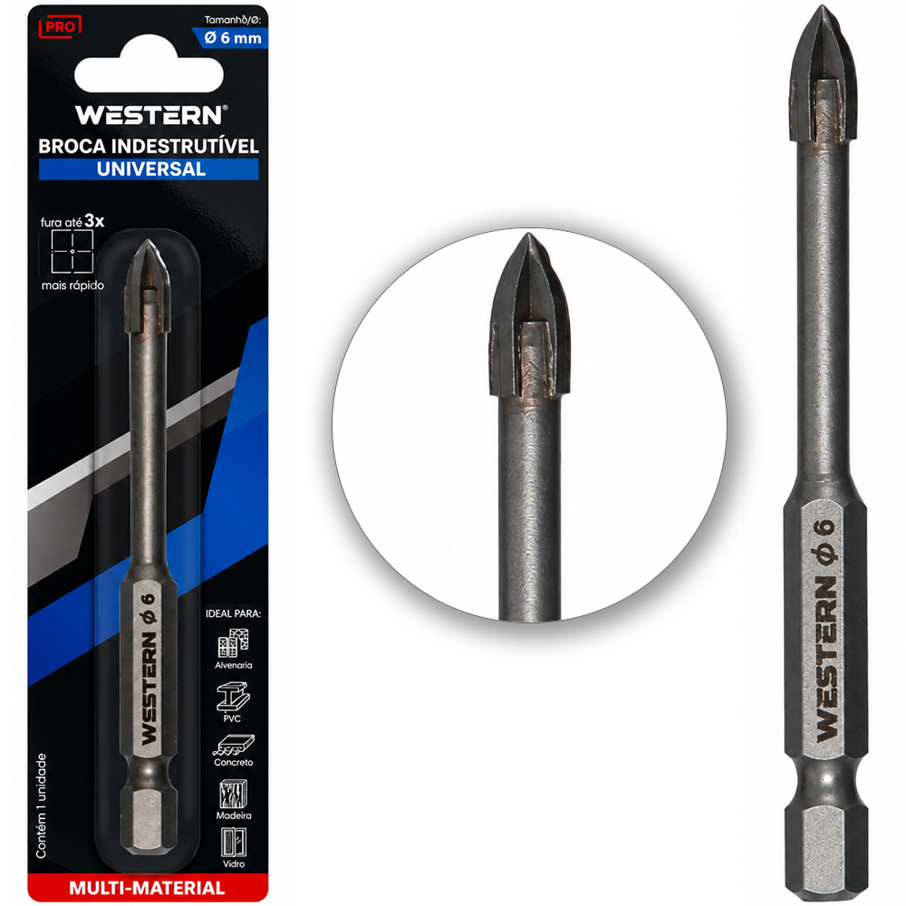 BROCA INDESTRUTIVEL UNIVERSAL DE ACO CARBONO YG6X PARA AJULEJO / ACO / CONCRETO / MADEIRA / VIDRO PRO 6MM