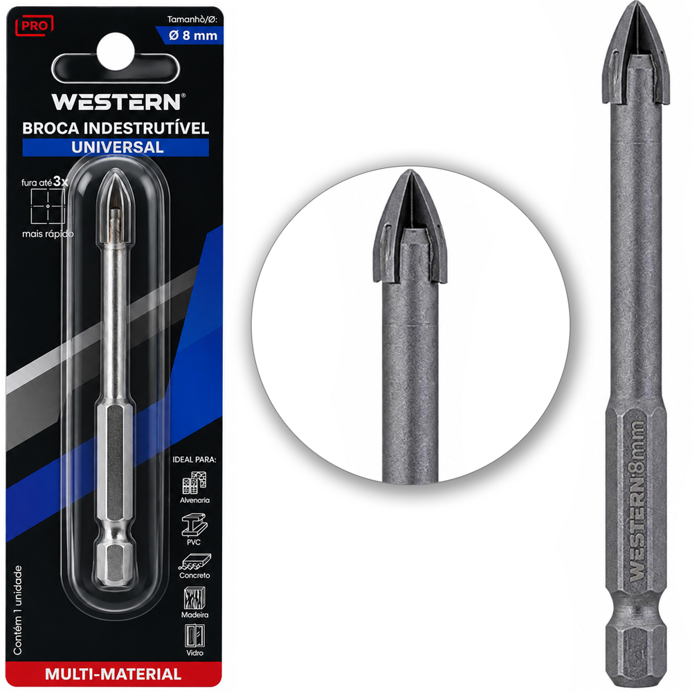 BROCA INDESTRUTIVEL UNIVERSAL DE ACO CARBONO YG6X PARA AJULEJO / ACO / CONCRETO / MADEIRA / VIDRO PRO 8MM 