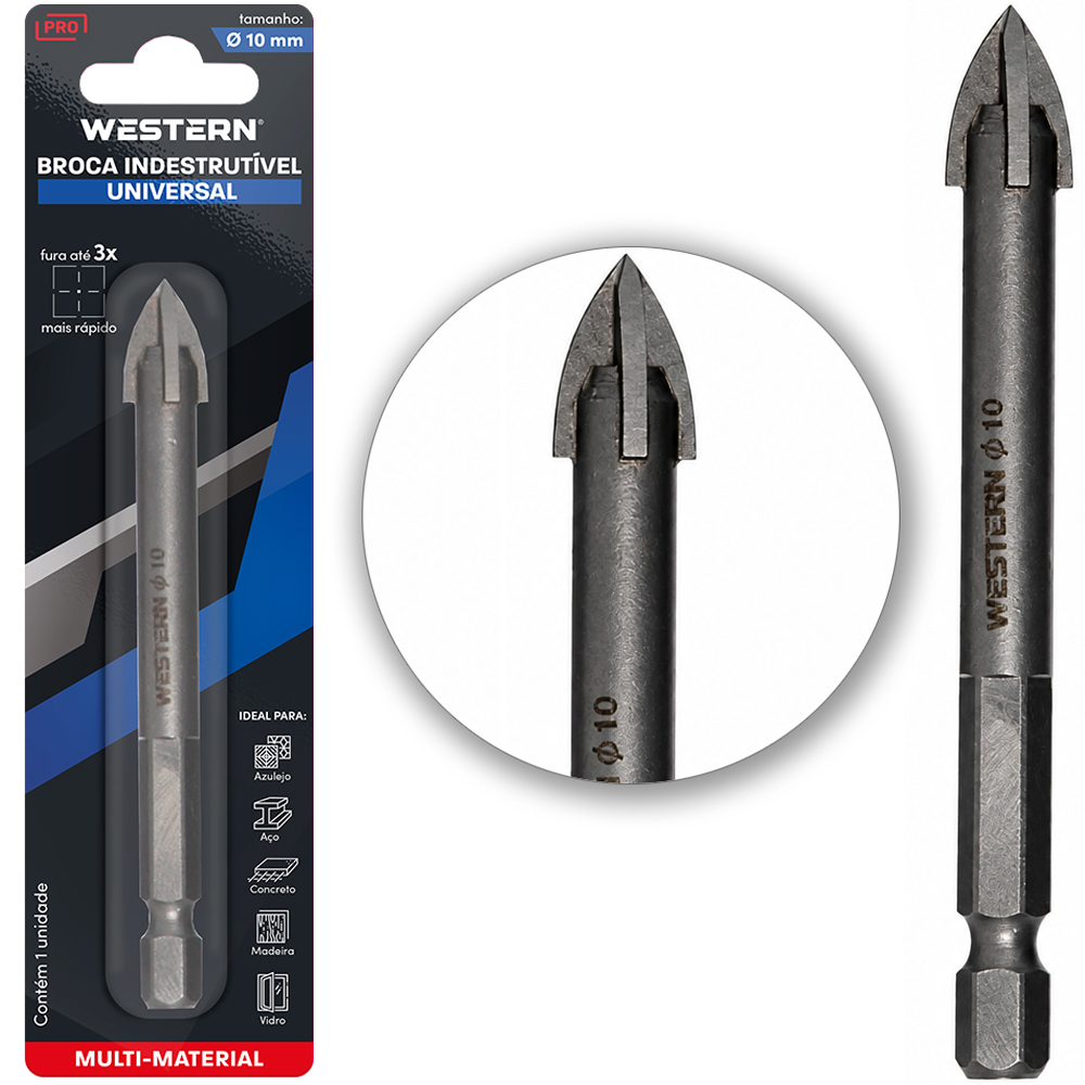 BROCA INDESTRUTIVEL UNIVERSAL DE ACO CARBONO YG6X PARA AJULEJO / ACO / CONCRETO / MADEIRA / VIDRO PRO 10MM