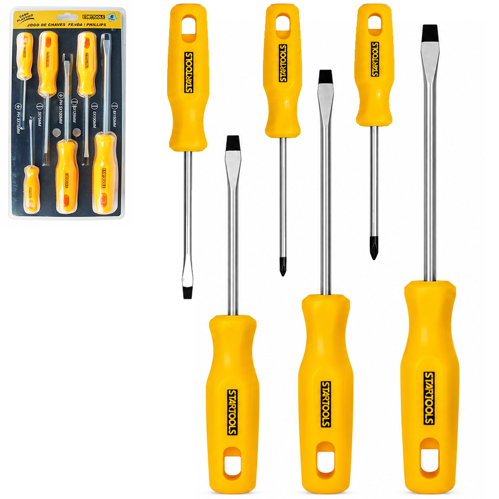 JOGO DE CHAVE DE FENDA E PHILIPS CABO PLASTICO PRO 6 PECAS 