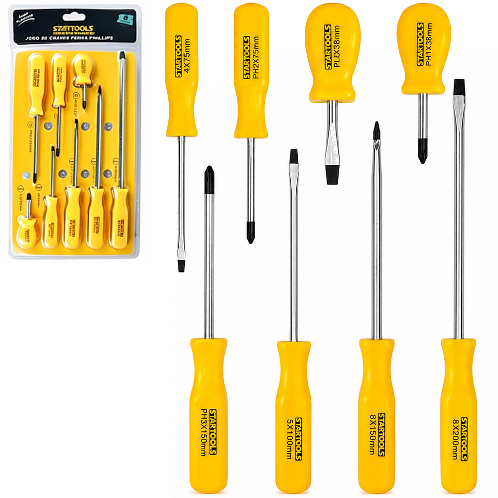 JOGO DE CHAVE DE FENDA E PHILIPS CABO PLASTICO 8 PECAS 
