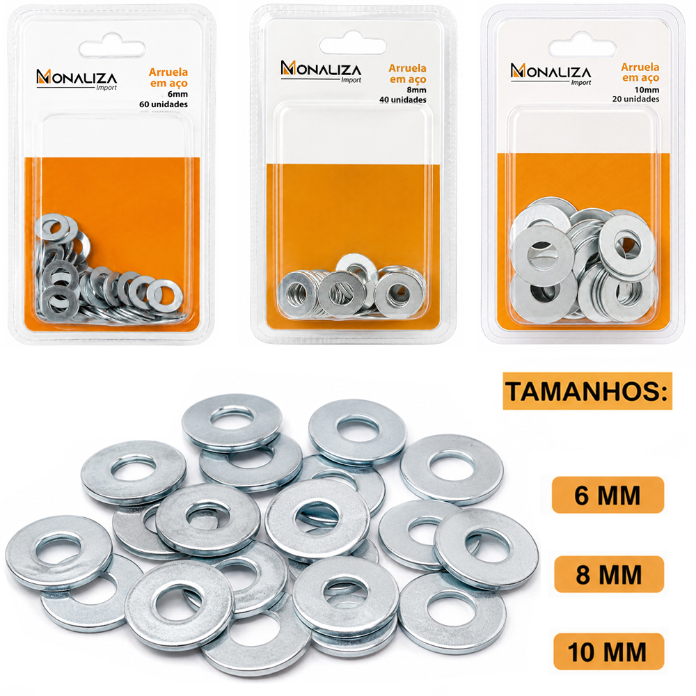ARRUELA DE ACO 6MM / 8MM / 10MM