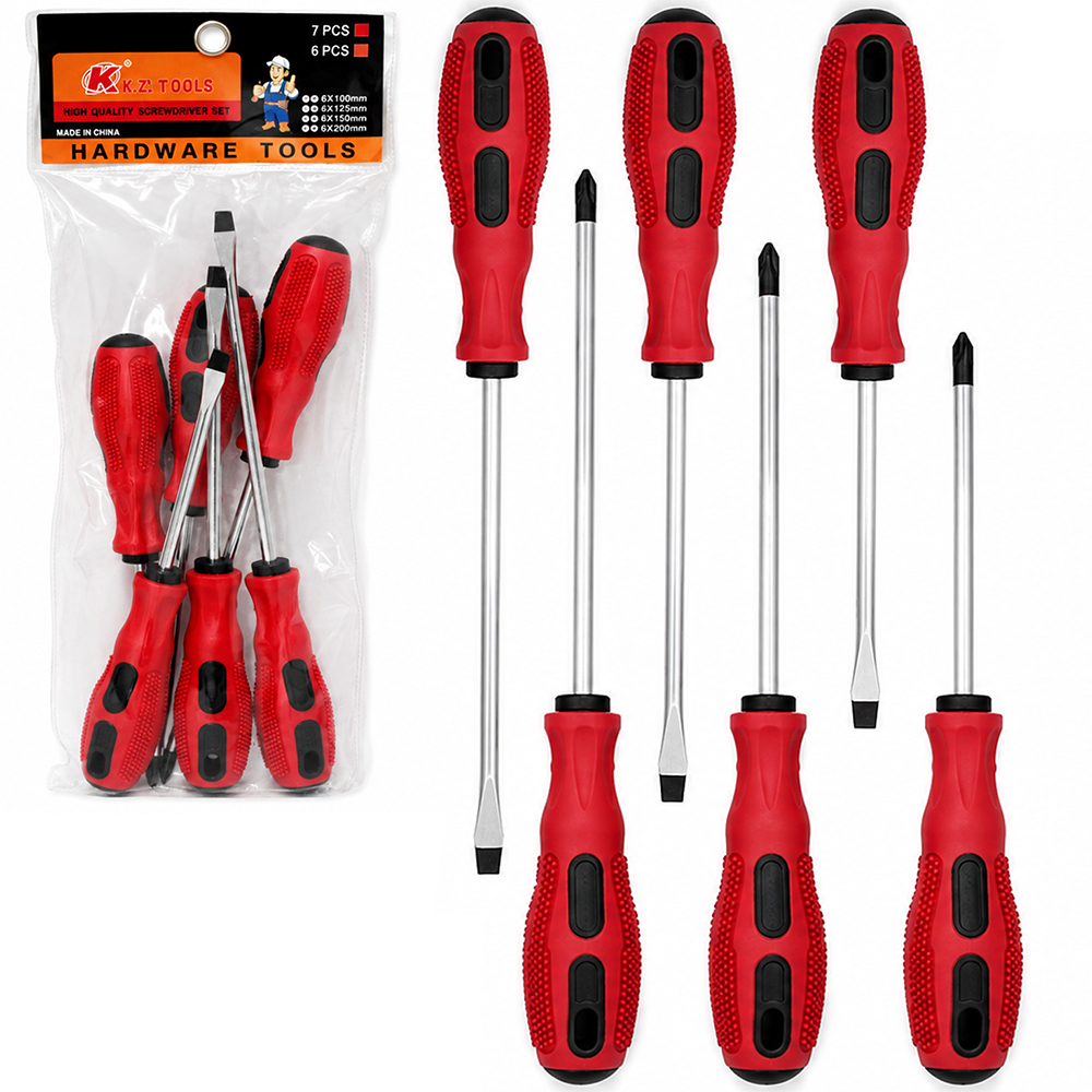JOGO DE CHAVE DE FENDA E PHILIPS COM PONTA IMANTADA + CABO EMBORRACHADO 6 PECAS