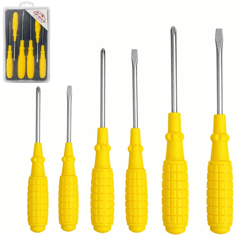 JOGO DE CHAVE DE FENDA E PHILIPS CABO PLASTICO 6 PECAS NO ESTOJO