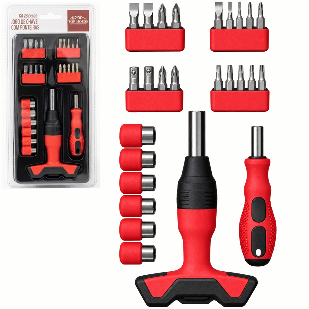 KIT FERRAMENTA MULTIFUNCIONAL JOGO CHAVE PRECISAO 5 BITS + CABO + CHAVE TIPO T 7 BITS + 6 CANHAO