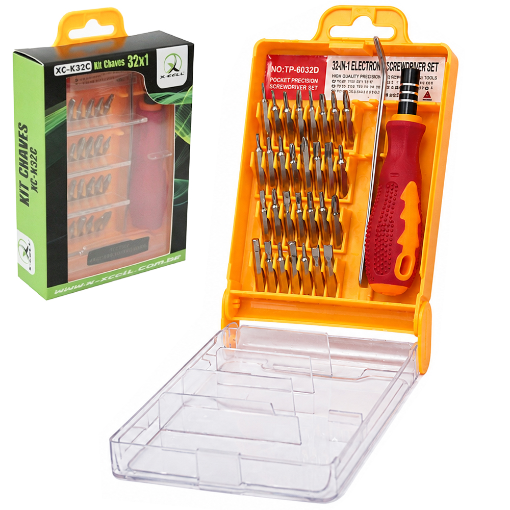 JOGO DE CHAVE DE PRECISAO COM 30 BITS + PINCA + CABO NO ESTOJO X-CELL 