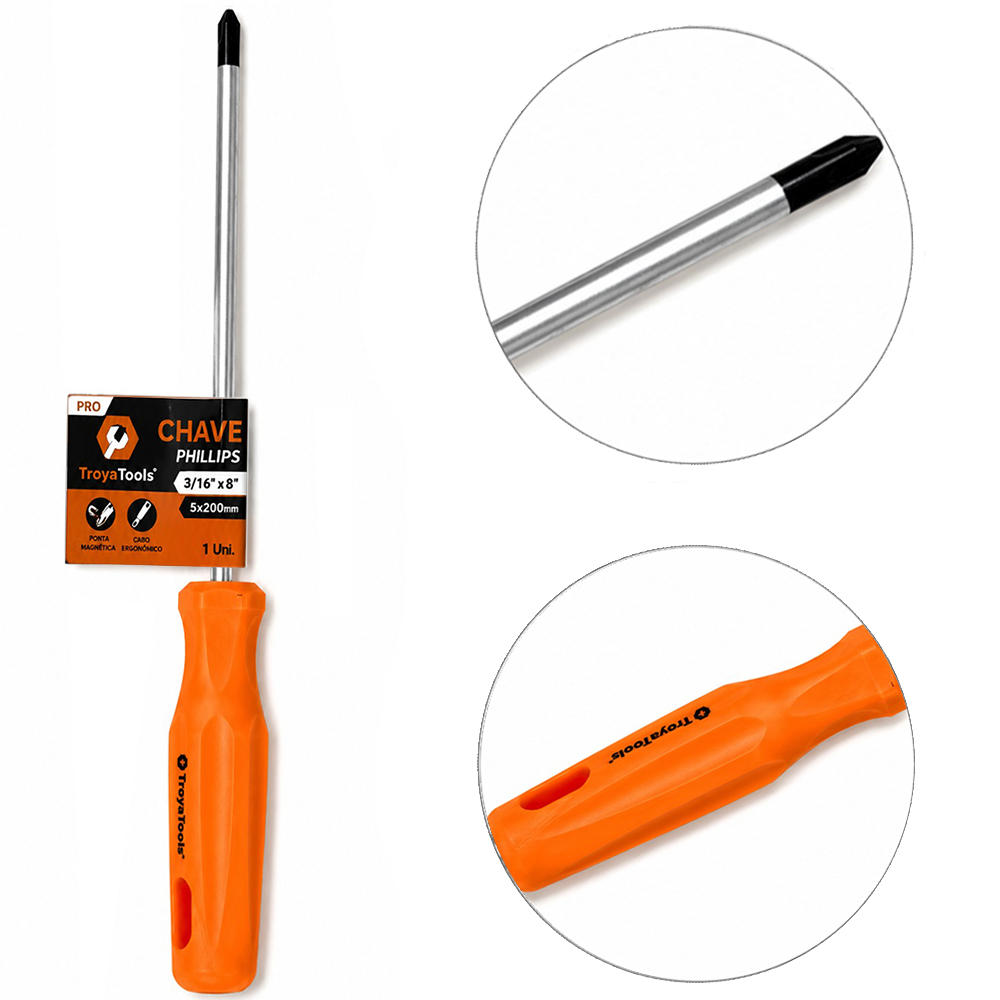 CHAVE PHILIPS COM PONTA IMANTADA + CABO PLASTICO PRO LARANJA 3/16''X8'' 5X200MM UND