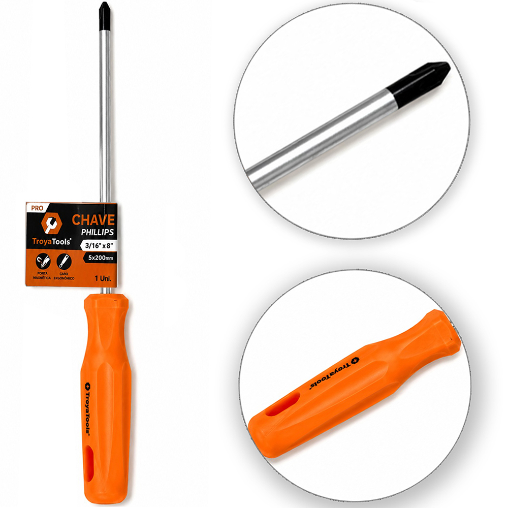 CHAVE PHILIPS DE ACO CARBONO COM PONTA IMANTADA + CABO PLASTICO PRO LARANJA ¼''X4'' 6X100MM UND
