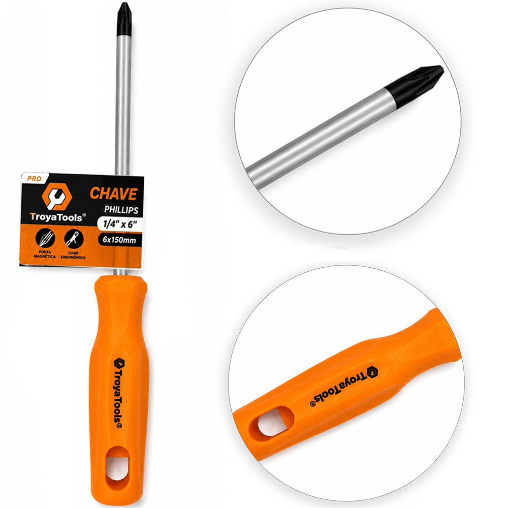 CHAVE PHILIPS DE ACO CARBONO COM PONTA IMANTADA + CABO PLASTICO PRO LARANJA ¼''X6'' 6X150MM UND