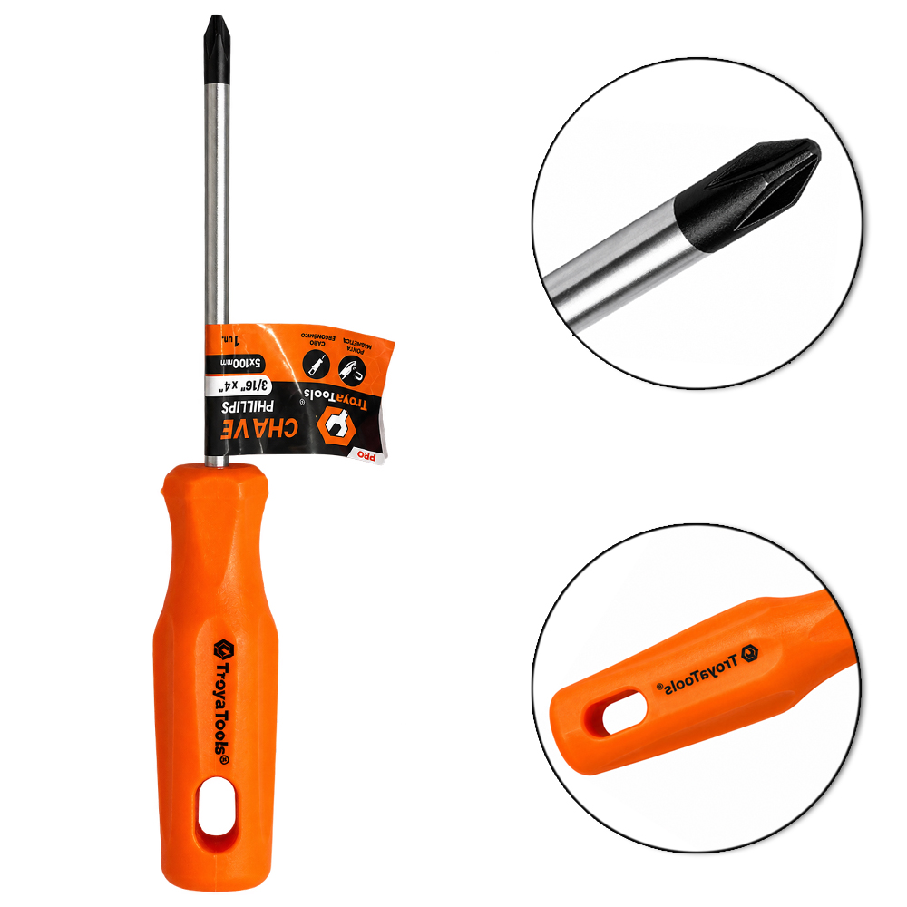 CHAVE PHILIPS DE ACO CARBONO COM PONTA IMANTADA + CABO PLASTICO PRO LARANJA 3 / 16''X4'' 5X100MM UND