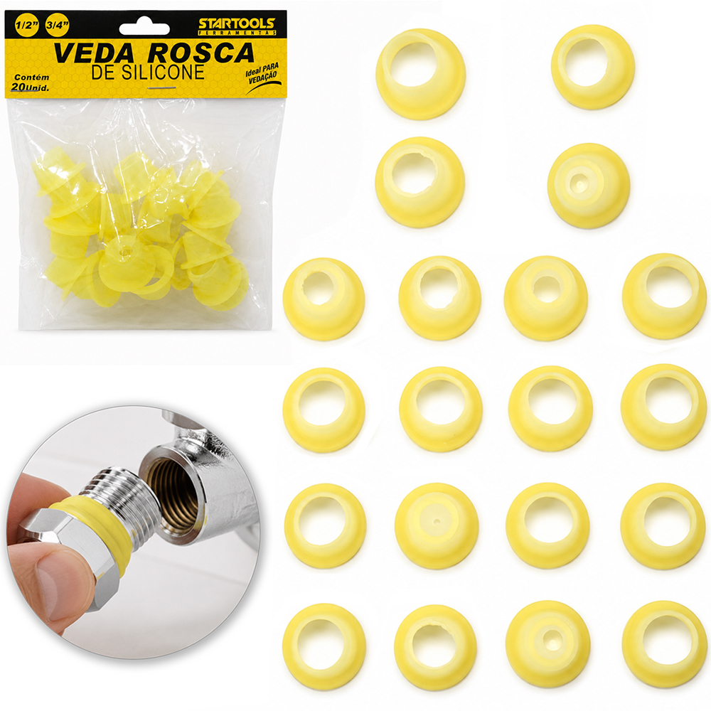 VEDA ROSCA DE SILICONE ½'' E ¾'' COM 20 PECAS