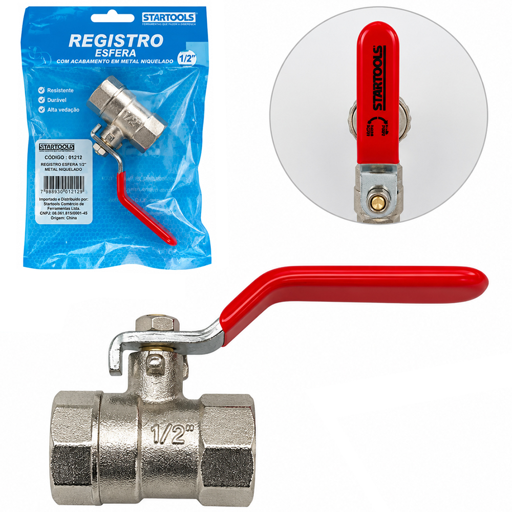 REGISTRO DE ESFERA ½'' COM ALAVANCA DE METAL EMBORRACHADO