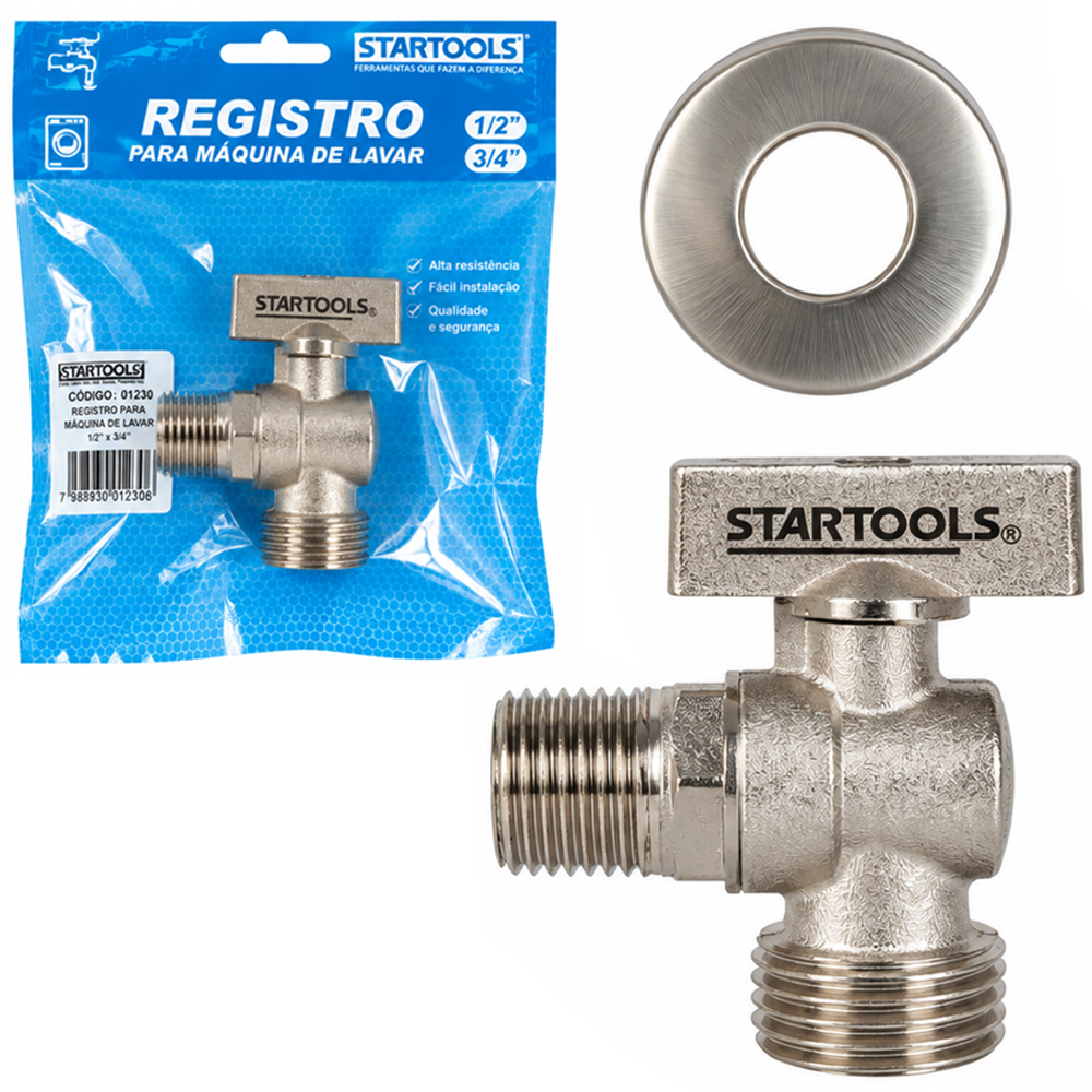 REGISTRO DE ESFERA DE METAL ½'' / ¾''PARA MAQUINA DE LAVAR