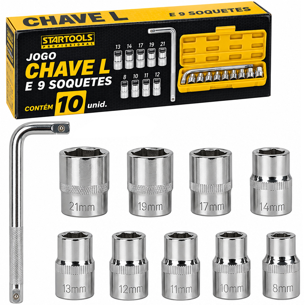 CHAVE TIPO L COM 9 CANHAO / SOQUETE NA MALETA