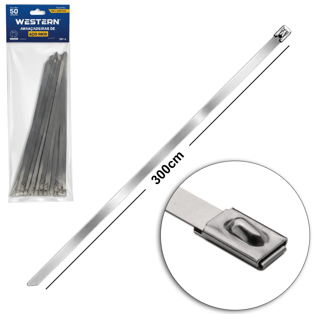 ABRACADEIRA DE INOX COM 50 PECAS 4,6X300MM