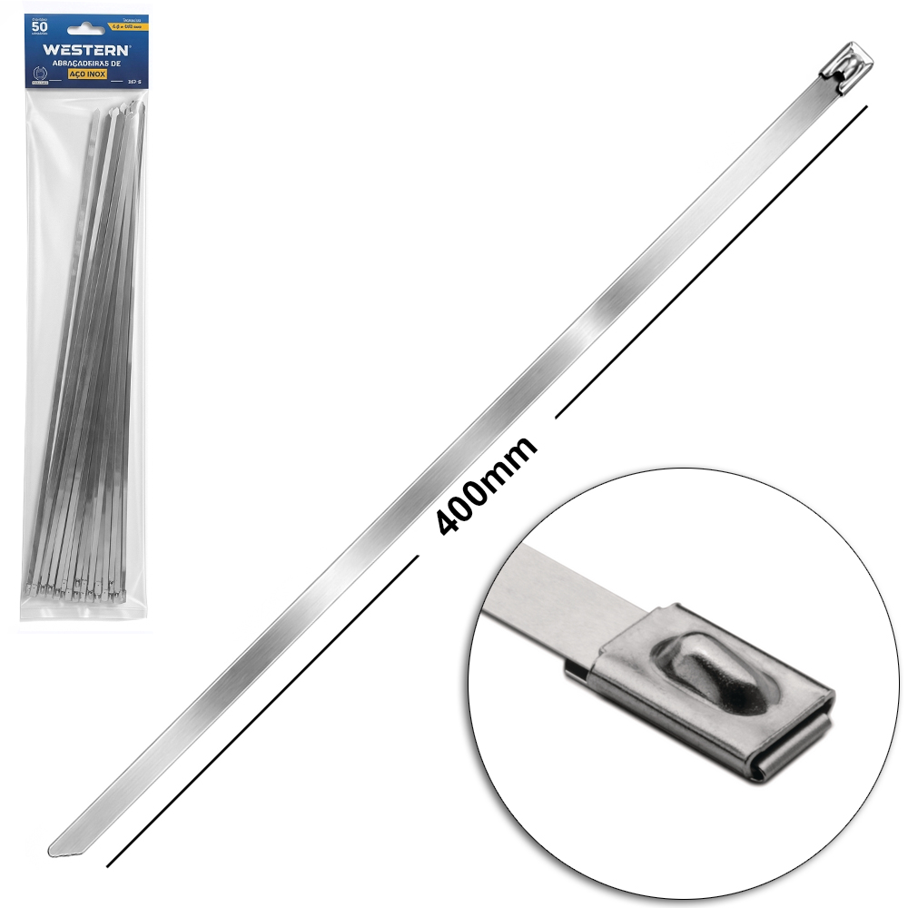ABRACADEIRA DE INOX COM 50 PECAS 4,6X400MM