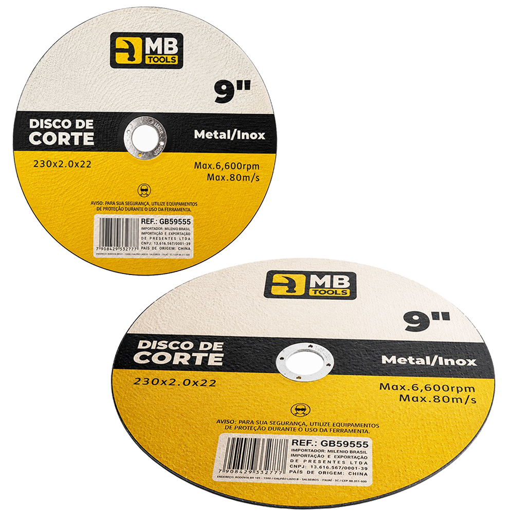 DISCO DE CORTE PARA METAL / INOX 9'' 230X20X22MM MB TOOLS