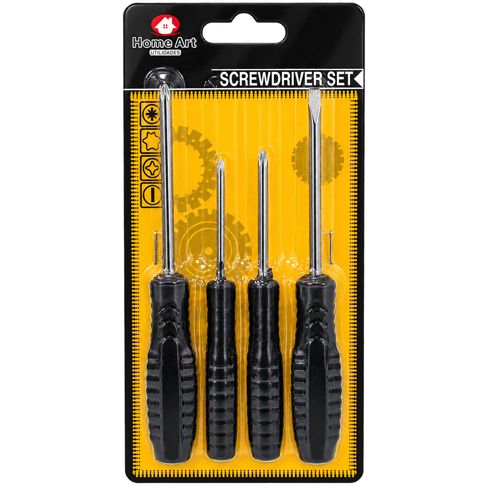 JOGO DE CHAVE DE FENDA E PHILIPS CABO PLASTICO PRETO 4 PECAS