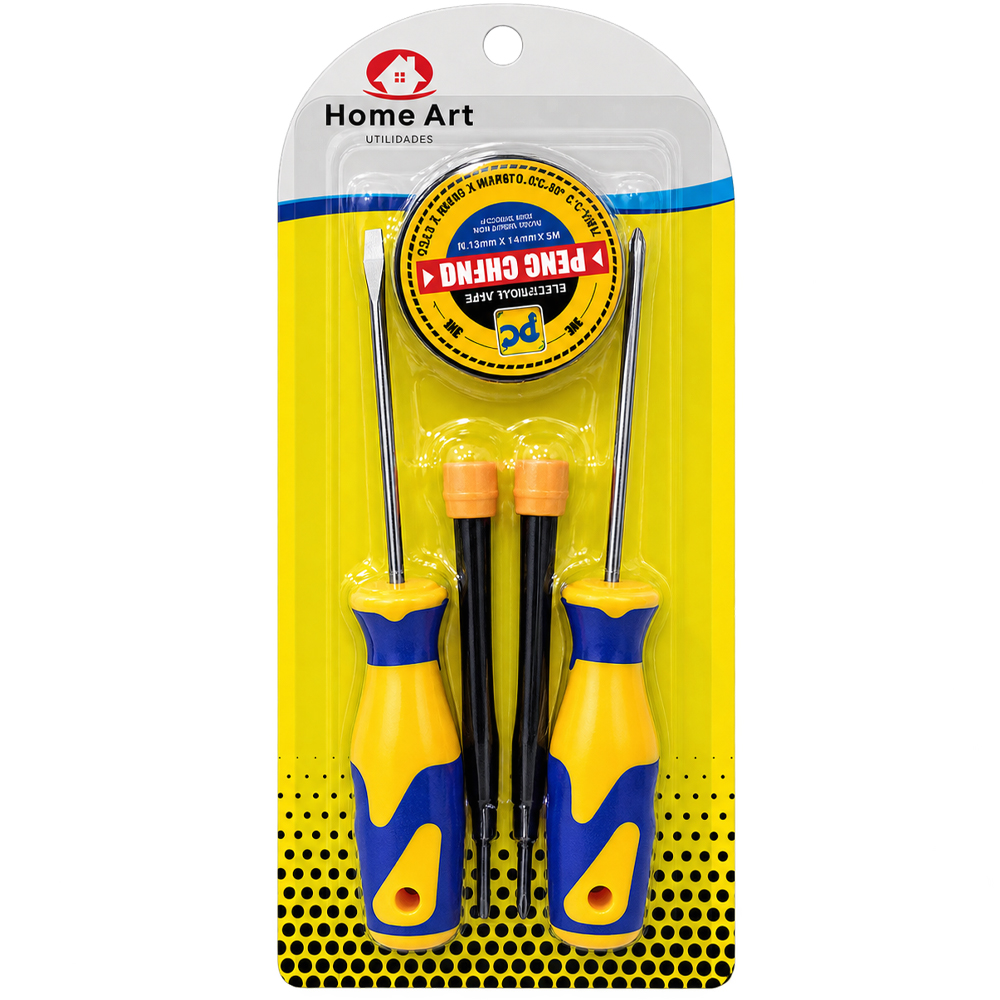 KIT FERRAMENTA COM 2 CHAVES DE PRECISAO + FENDA + PHILIPS E FITA ISOLANTE FRM