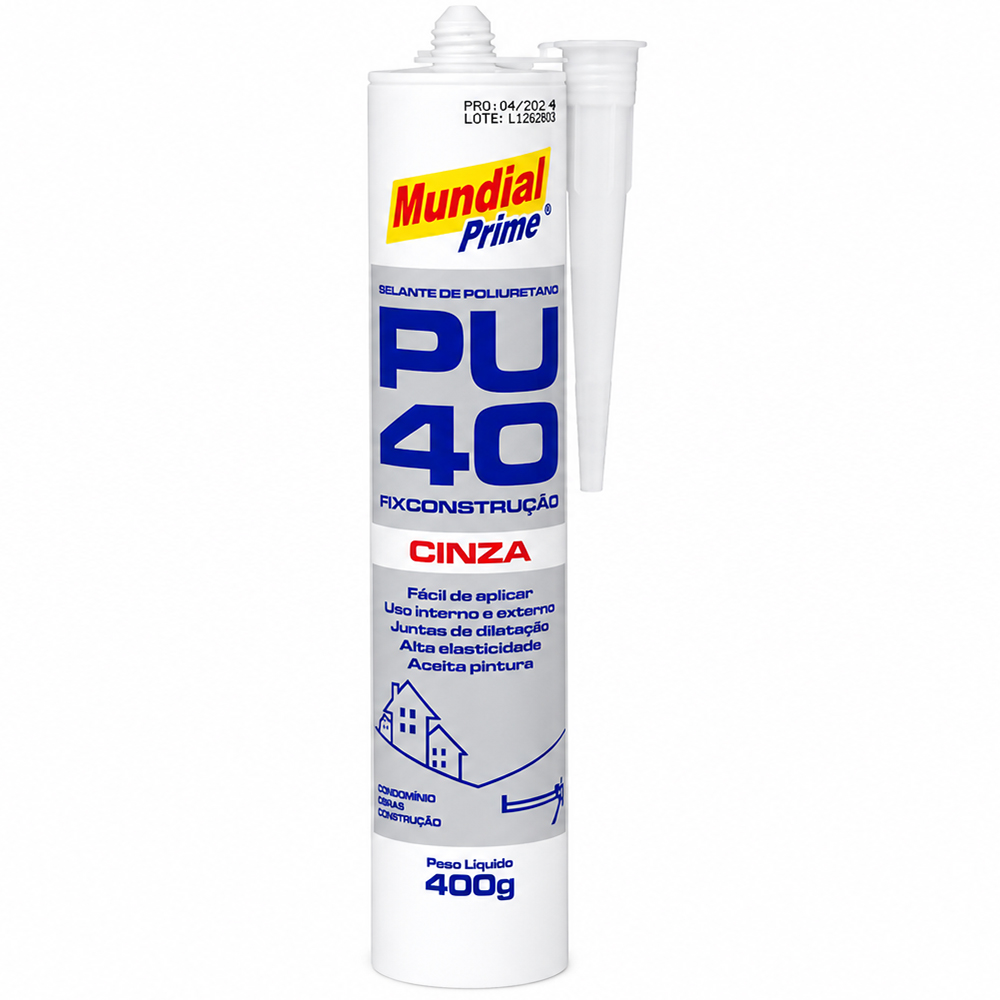 ADESIVO / COLA SELANTE PU40 FIX CONSTRUCAO MUNDIAL PRIME CINZA 400G