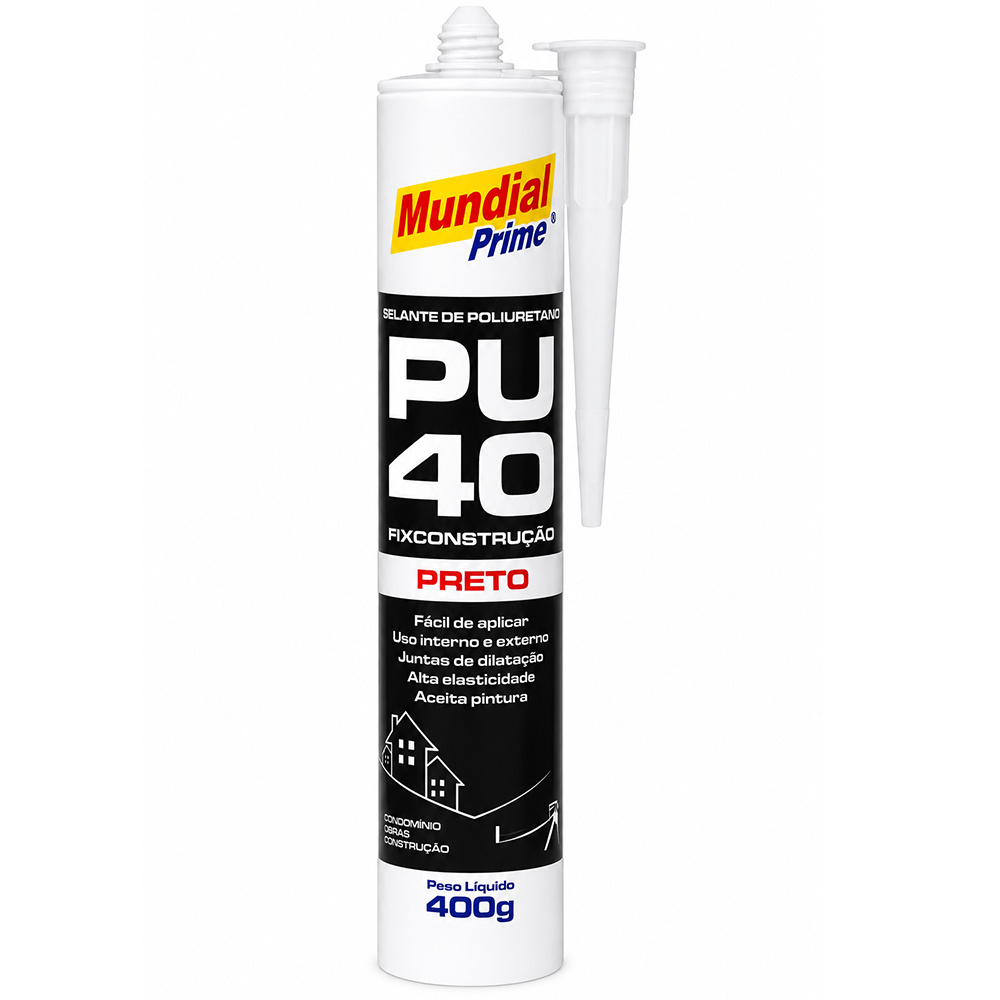 ADESIVO / COLA SELANTE PU40 FIX CONSTRUCAO MUNDIAL PRIME PRETO 400G