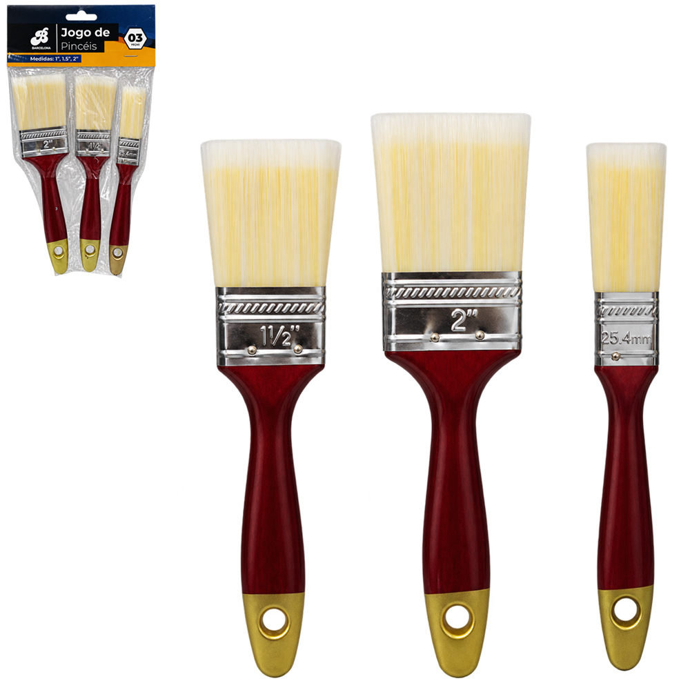 PINCEL / TRINCHA PARA PINTURA CABO PLASTICO VINHO COM 3 PECAS 1'' / 1½'' / 2'' 25,4/ 38,1 / 50,8MM