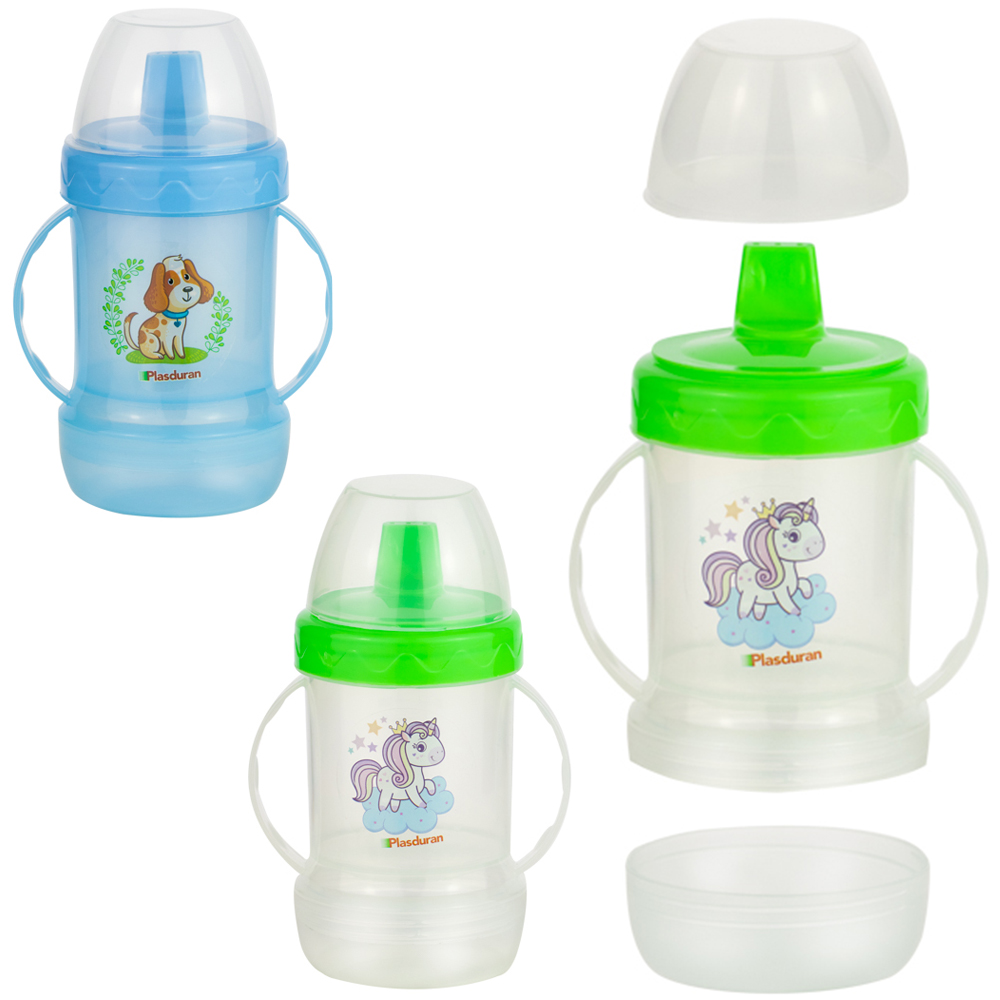 COPO BABY COM TAMPA + BICO E ALCA DE PLASTICO KIDS GRADUADO DOSADOR LEITE PO 220ML