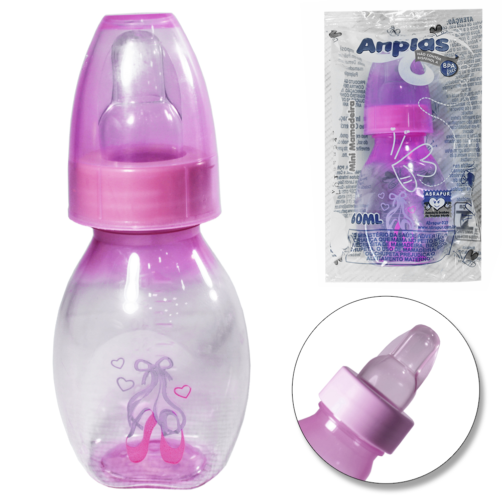 MINI MAMADEIRA COM BICO DE SILICONE ANPLAS COLOR ROSA 60ML  