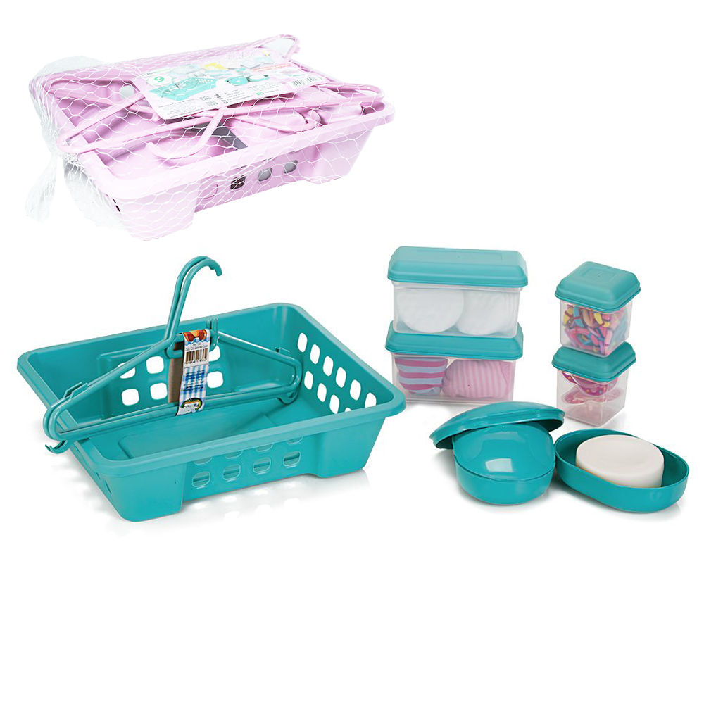 KIT INFANTIL BABY COM CESTO CAIXA + 2 CABIDES + 2 SABONETEIRAS + PORTA MEIA / ALGODAO / TRECO / CHUPETA DE PLASTICO 